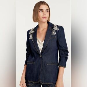 Cinq A Sept NWT $595 Khloe Crystal Chrysanthemum Blazer 2 Indigo